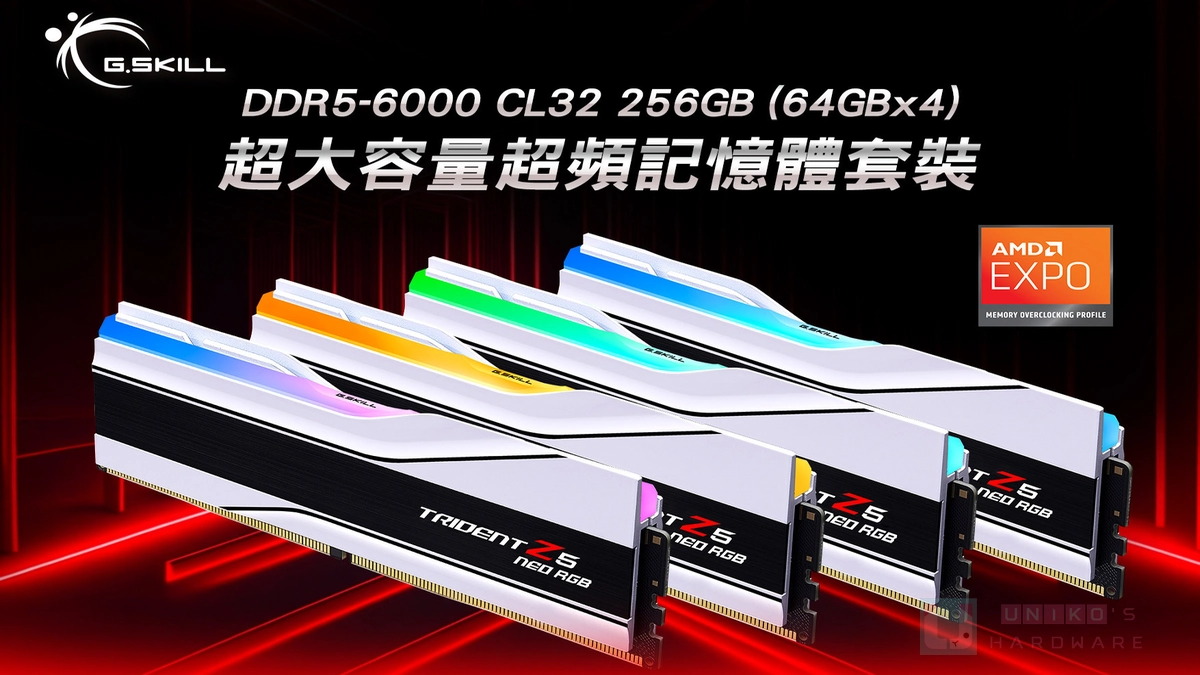 大容量才夠爽！芝奇推出 DDR5-6000 CL32 256GB 超頻記憶體套裝
