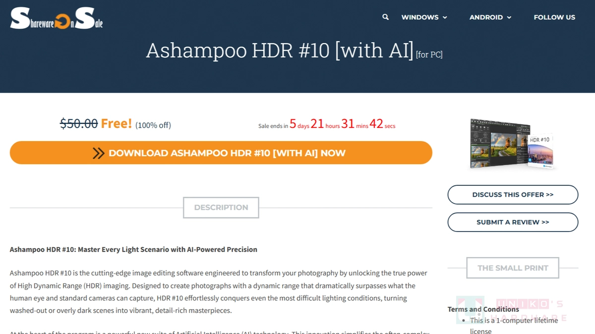 [限時免費] AI 照片曝光調整軟體 Ashampoo HDR #10