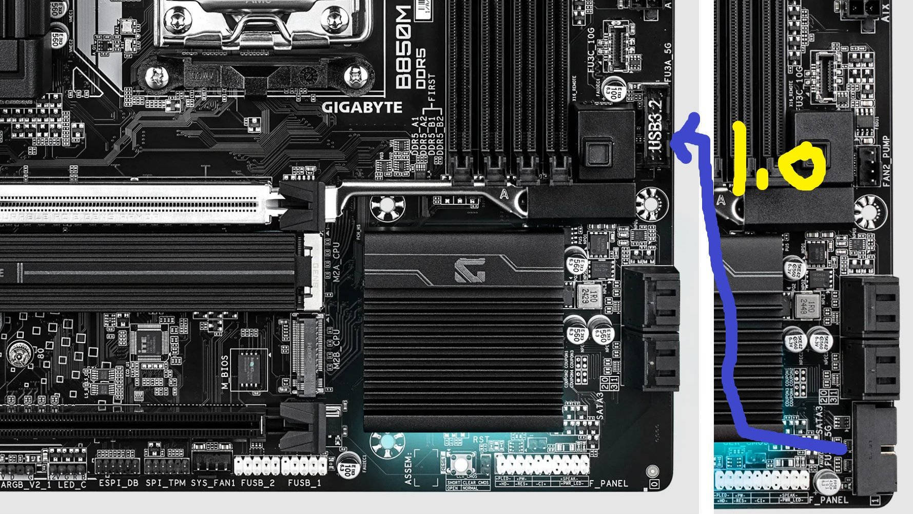 技嘉多款 AM5 MATX 主機板把 USB 19PIN 往上移！