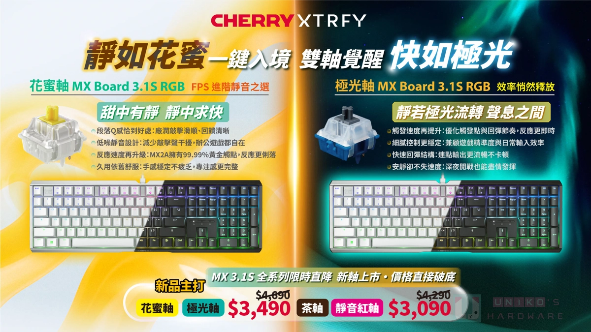 花蜜軸、極光軸報到！CHERRY MX Board 3.1S 德國工藝經典款新軸上市