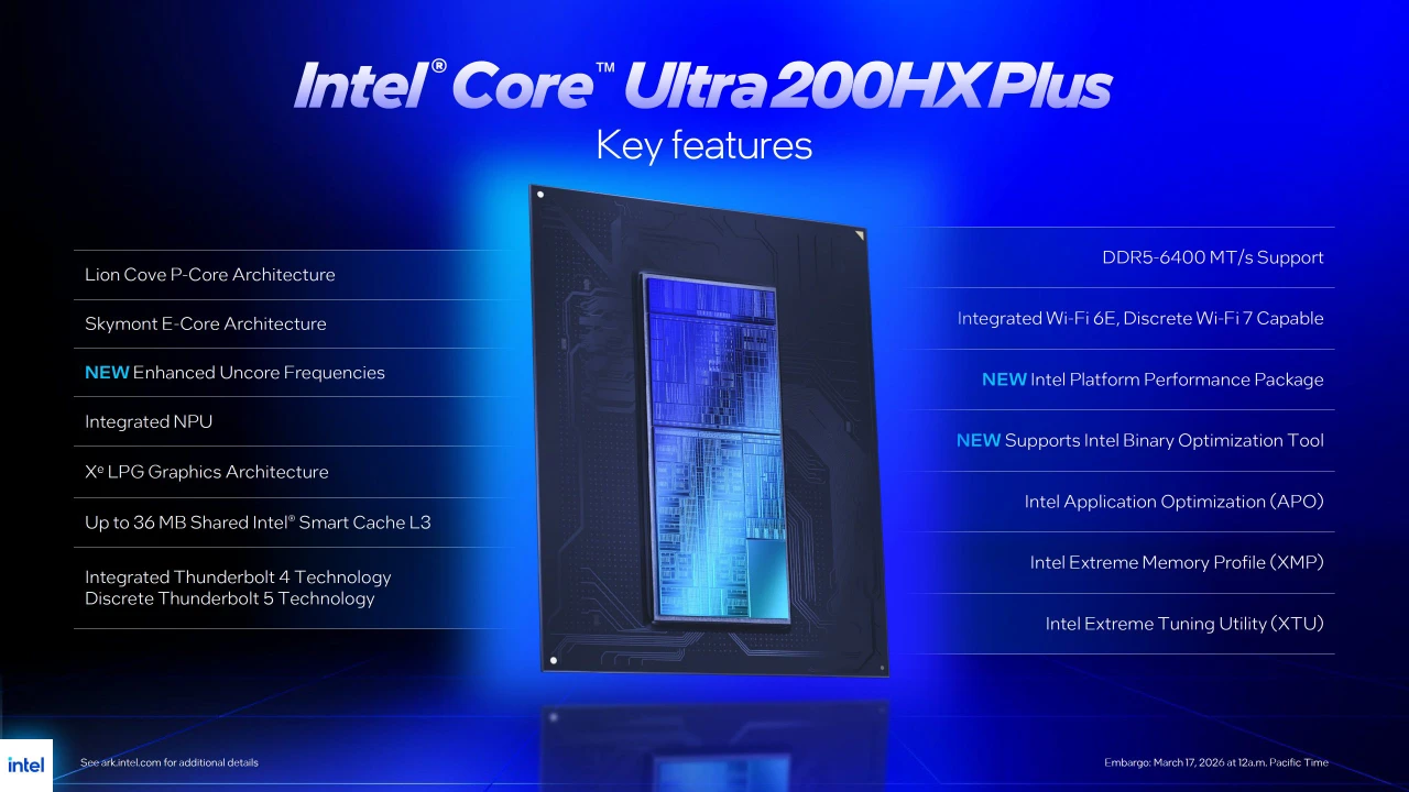 Intel Core Ultra 200HX Plus 筆電處理器正式登場,最高提升 62% 遊戲效能