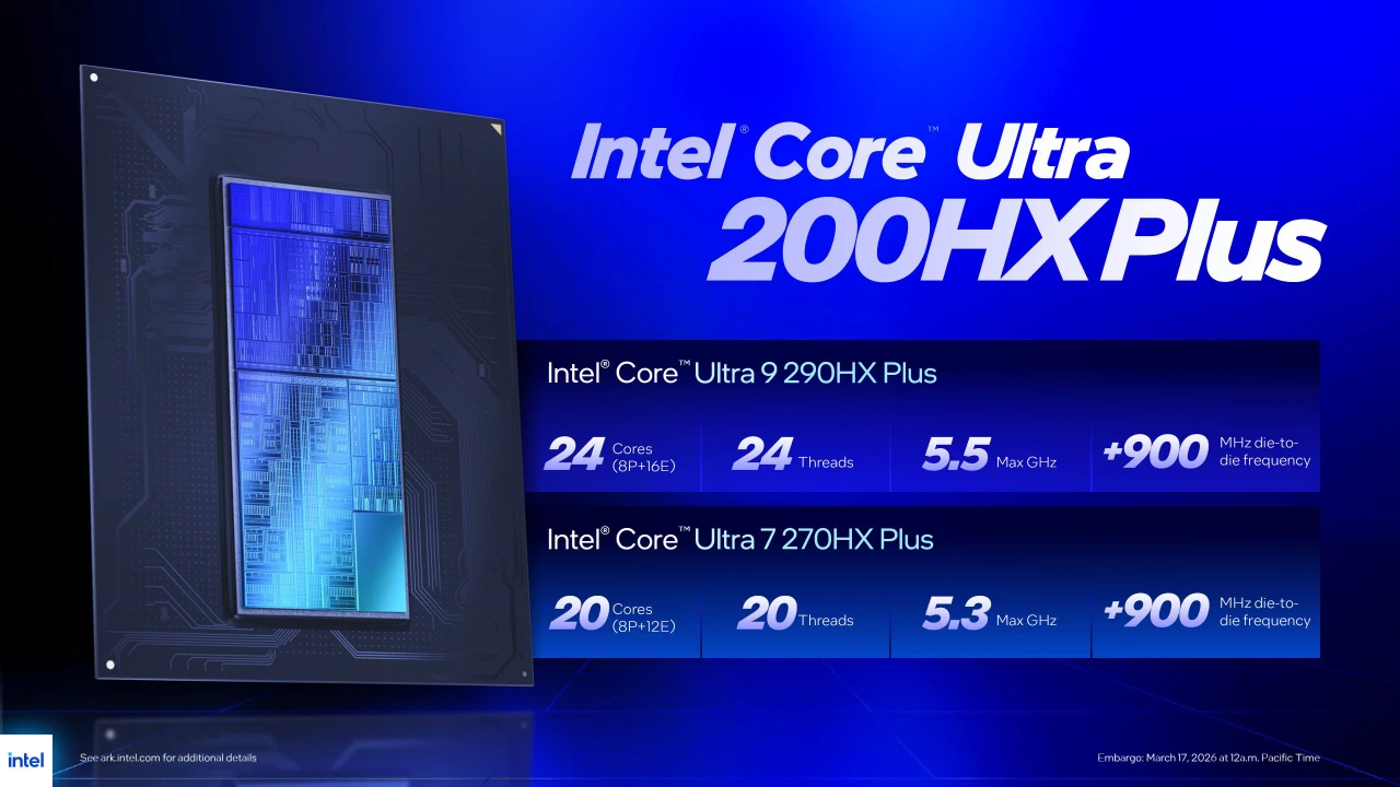 Intel Core Ultra 200HX Plus 筆電處理器正式登場,最高提升 62% 遊戲效能