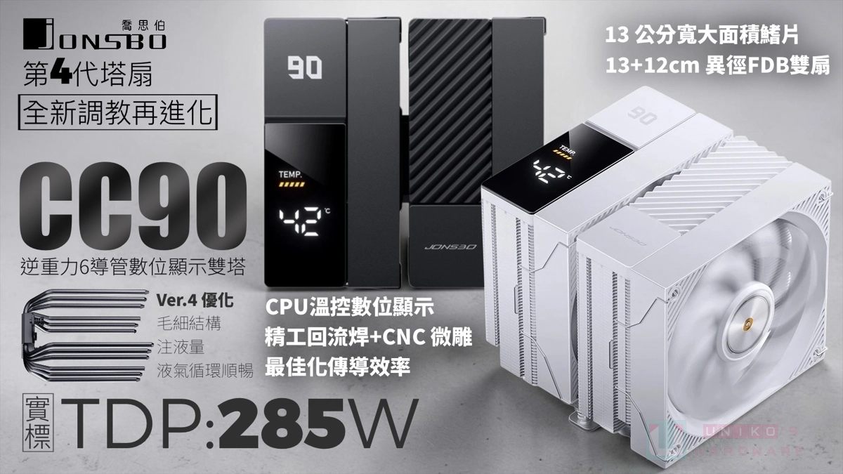 導入第四代塔扇技術與數位顯示螢幕！喬思伯發表 Jonsbo CC90 旗艦散熱器