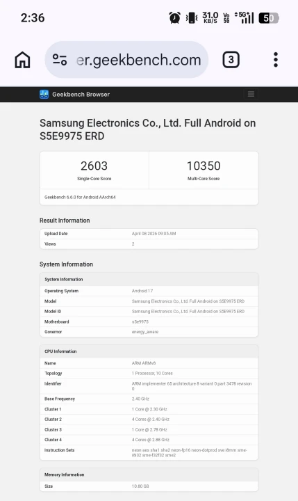 Samsung Exynos 2700 再現 Geekbench:10 核架構+全自研 GPU,Galaxy S27 旗艦晶片提前曝光?
