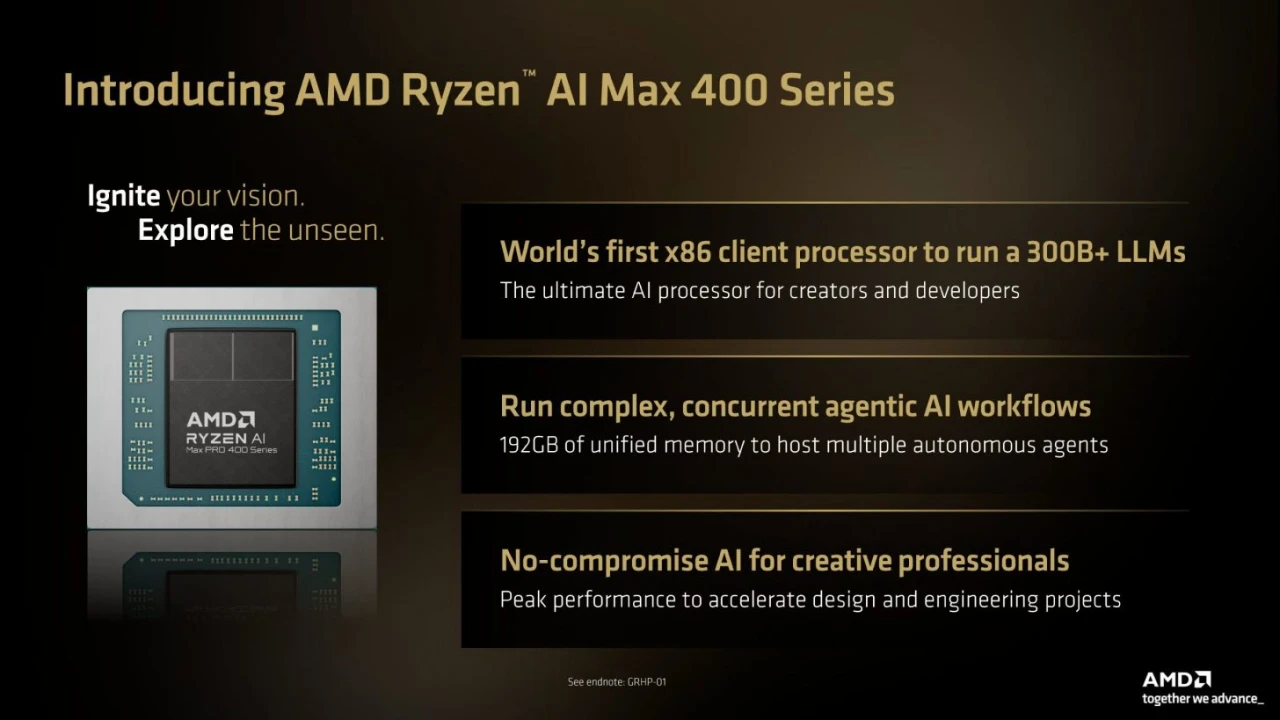 AMD 宣示統一記憶體 UMA 架構將重塑產品路線圖,Ryzen AI MAX 400 支援 192GB 記憶體