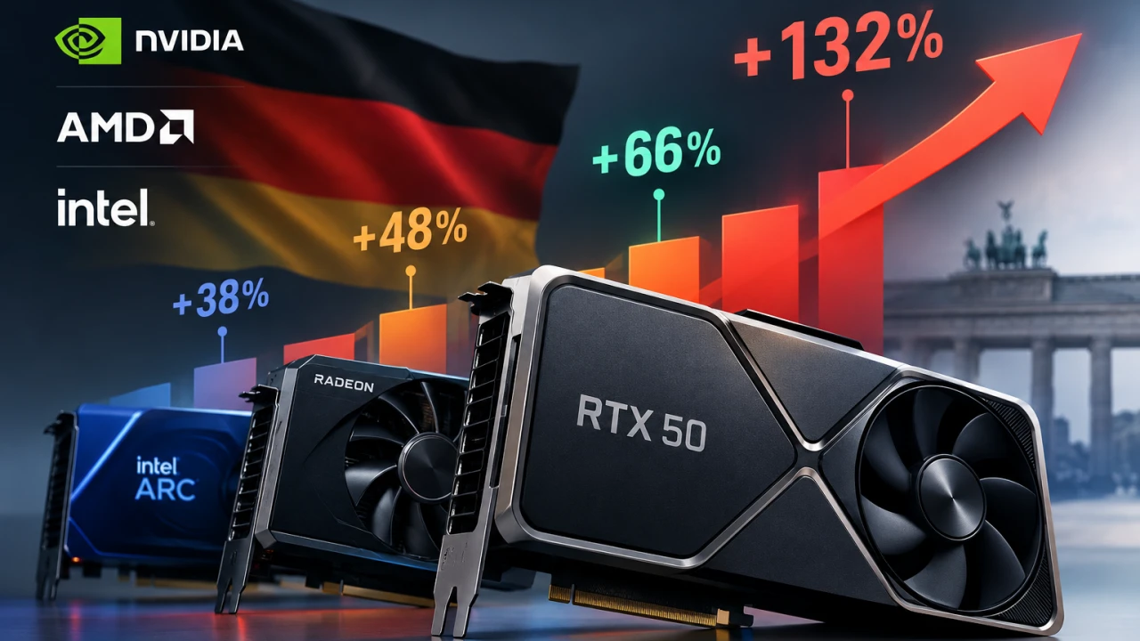RTX 50 系列德國 12 個月平均飆 66%,RTX 5090 狂漲 132%